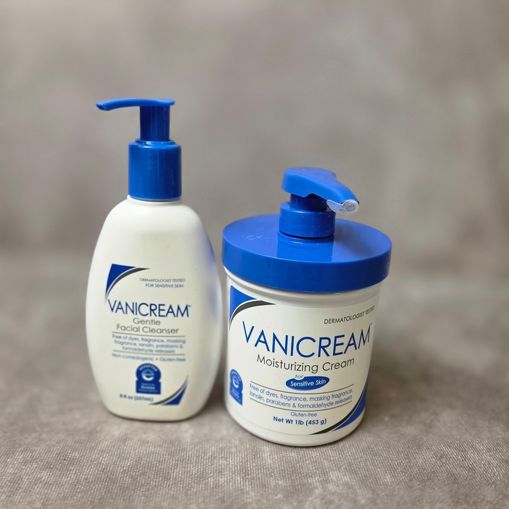 Vanicream Gentle Facial Cleanser 8oz and Moisturizing Cream 1lb Pump Set Bundle
